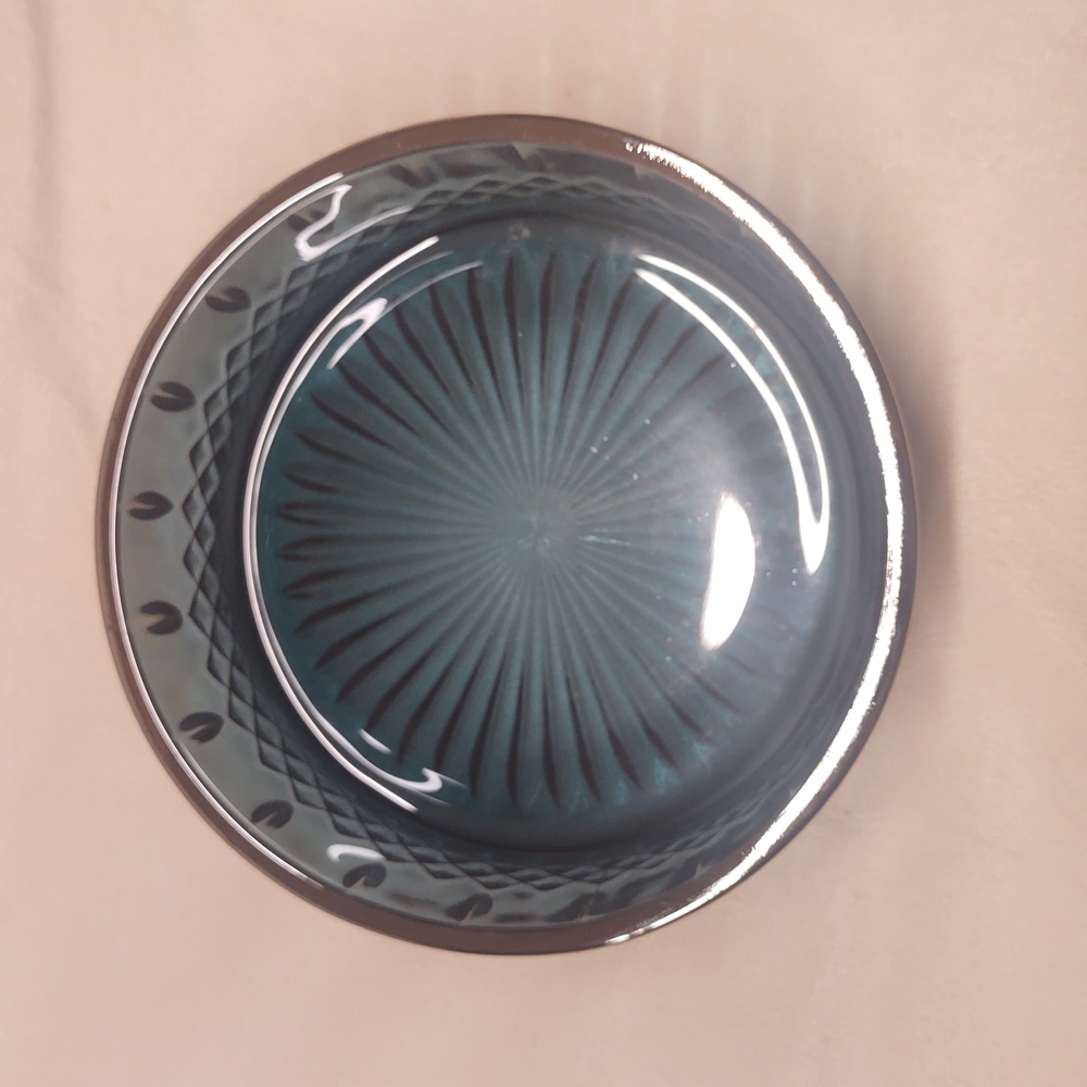 Vintage Candy Dish With Lid Iridescent Blue Rainbow Carnival Glass 1960s EUC - Picture 4 of 12